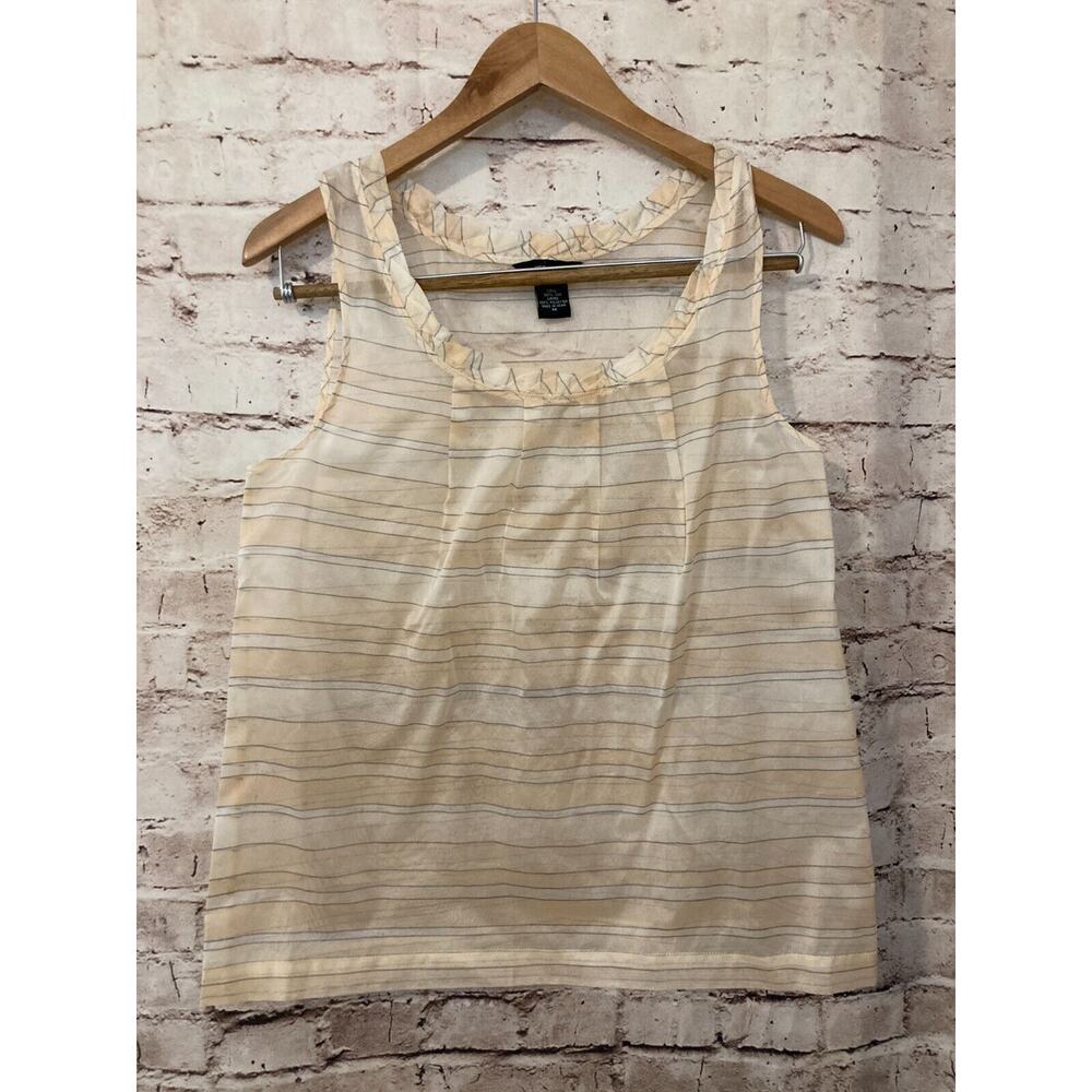 Moda International Shirt Womens Medium Silk Peach Striped Semi Sheer Organza